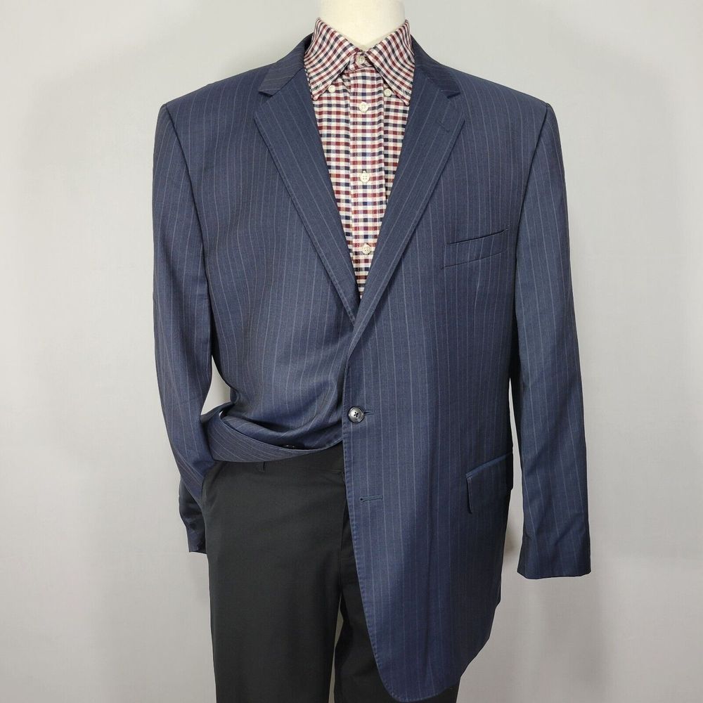 JOS A BANK Lanificio Super 120s Mens Sport Coat Blazer Navy Striped Tailored 50R